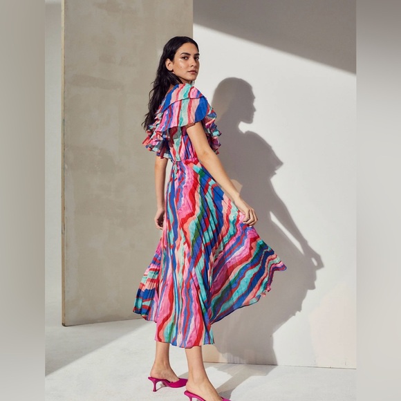 AMUR Luisa Pleated Striped Midi Dress size 2 - Picture 4 of 16